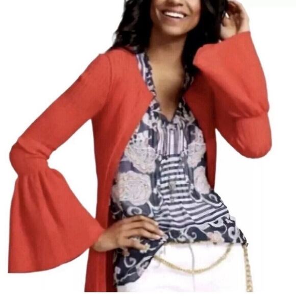 Cabi bright orange trumpet sleeve ribbed snap front cardigan size Small #5285 - Picture 16 of 16